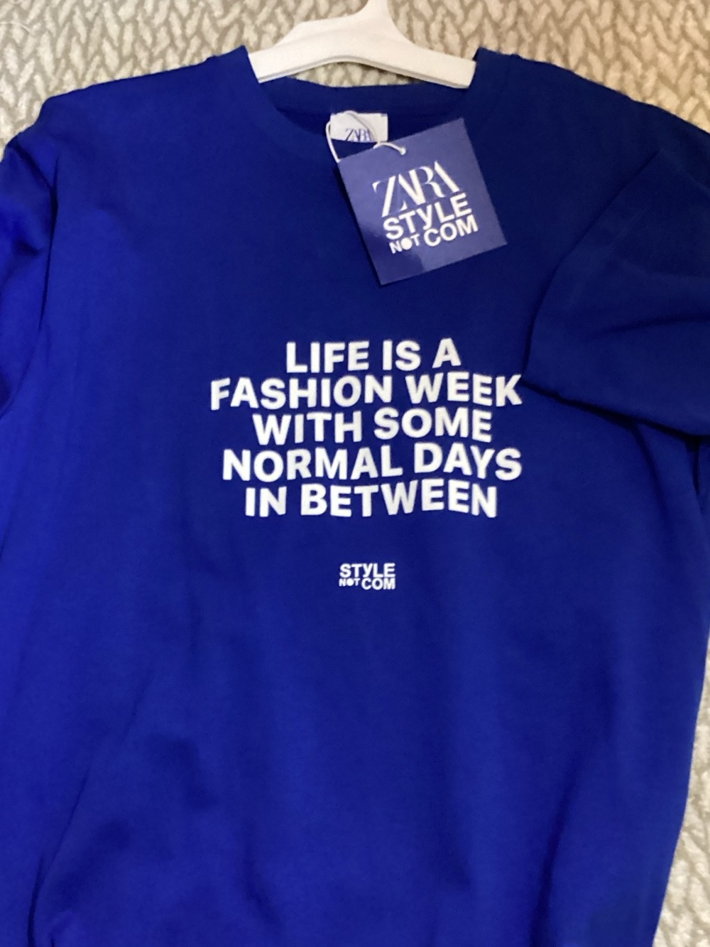 ZARA Royal Blue Graphic Tee with White Slogan